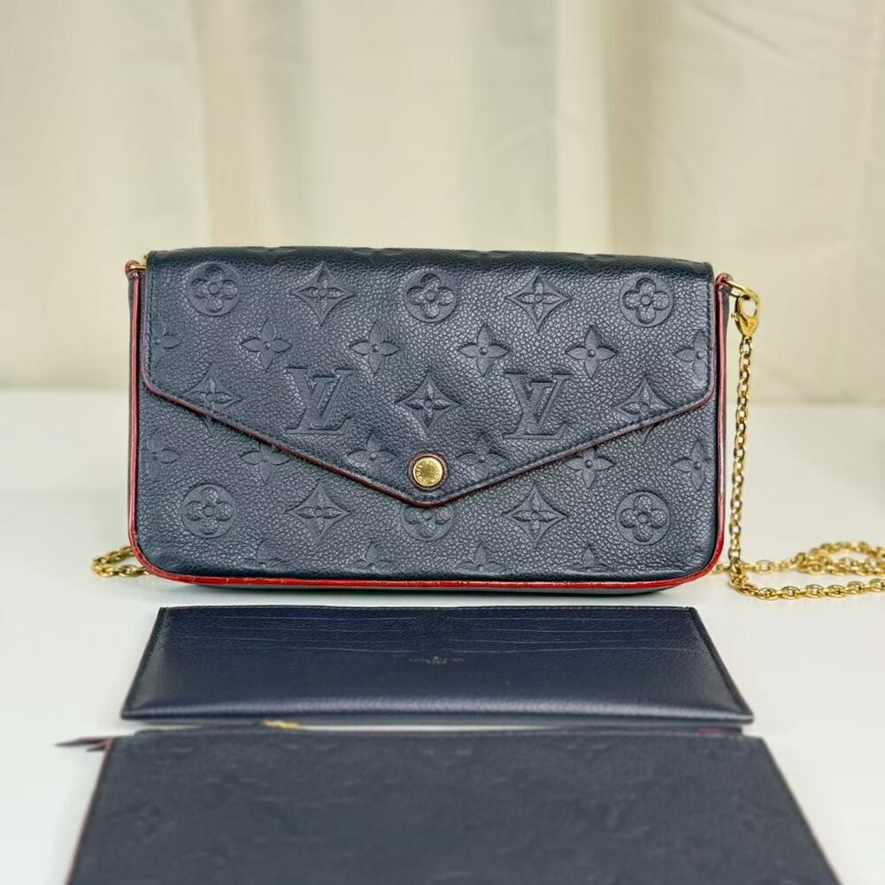 Louis Vuitton Blue Empreinte Felicie Shoulder Bag Crossbody with Gold Chain - Picture 2 of 10